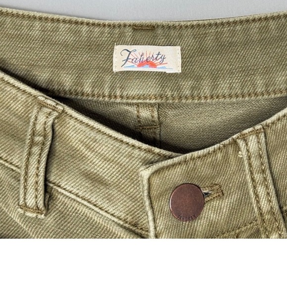Faherty Womens Olive Green Patch Pocket High Rise Wide Leg Twill Pants Size 27 - Picture 3 of 5